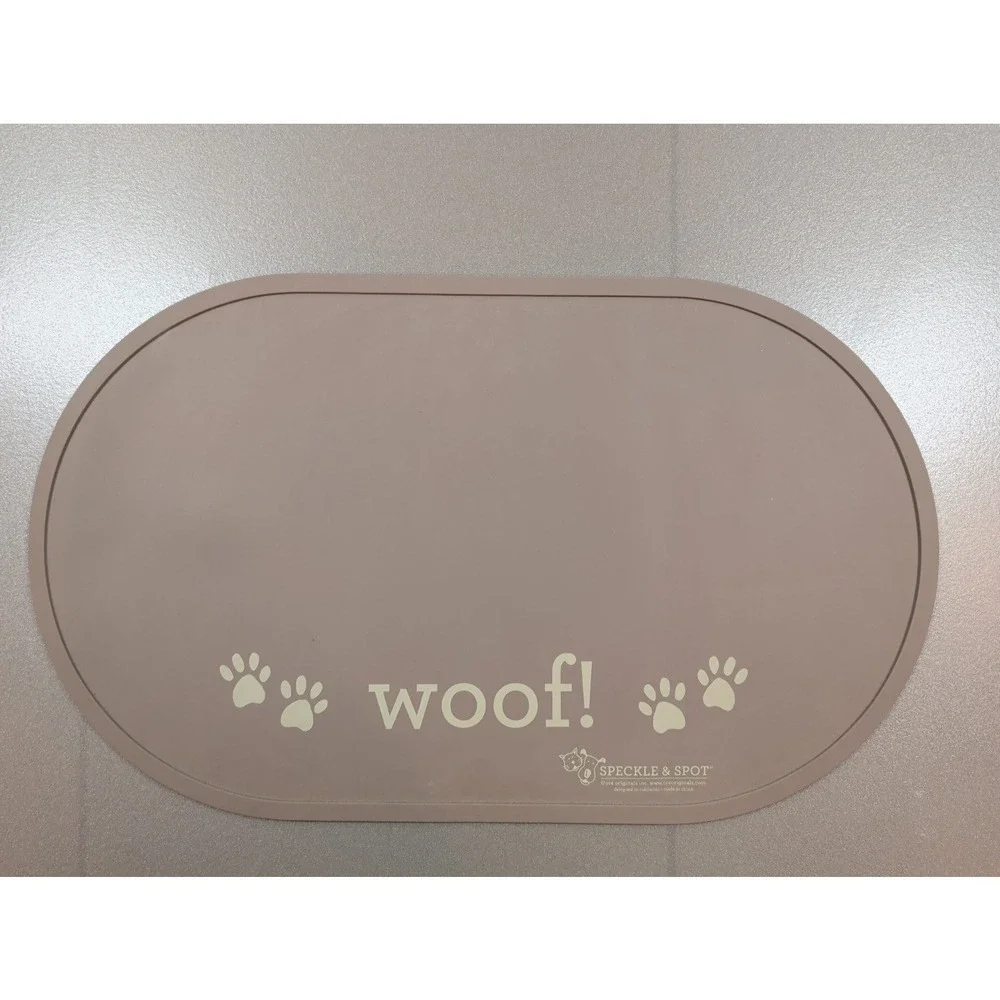 Speckle & Spot Ore Originals Silicone Pet Food Mat Brown Woof Paw Prints 19x12